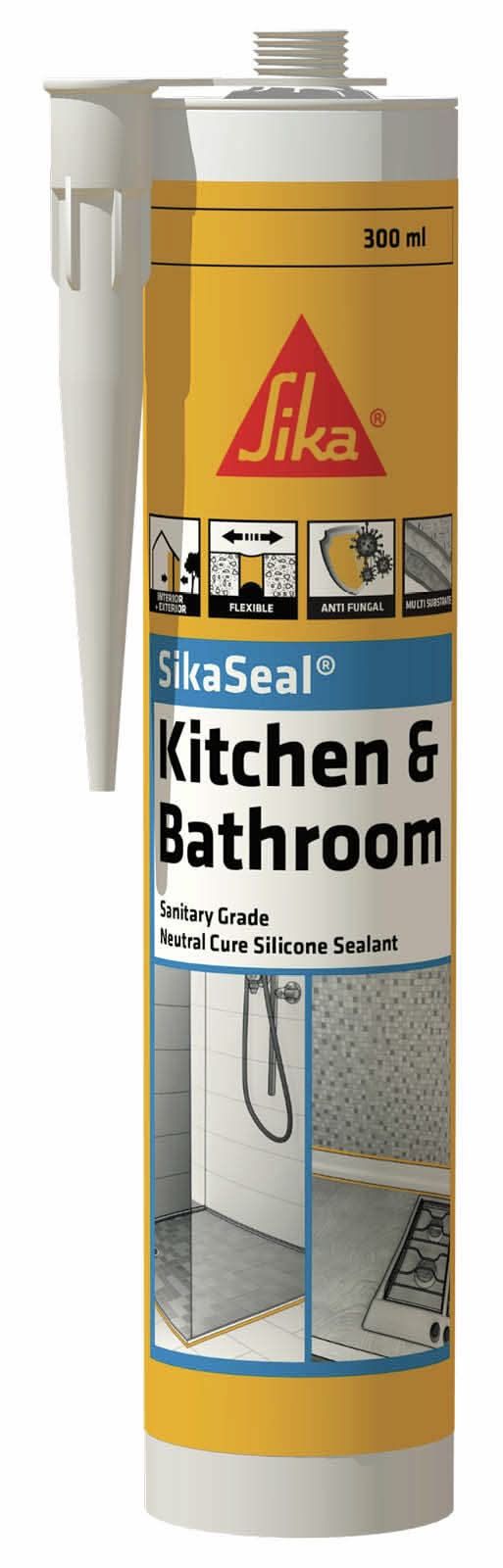 Sika 300ml White SikaSeal Kitchen And Bathroom Silicone Sealant