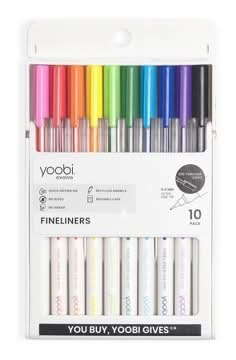 Yoobi Evolve Fineliners Color Ink Pens, 0.4 mm, Assorted (10 ct)