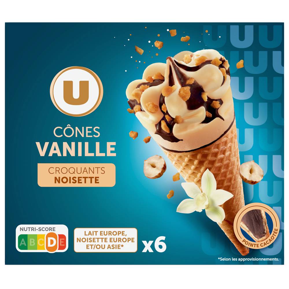 Les Produits U - Cônes glacés à la vanille (384g)