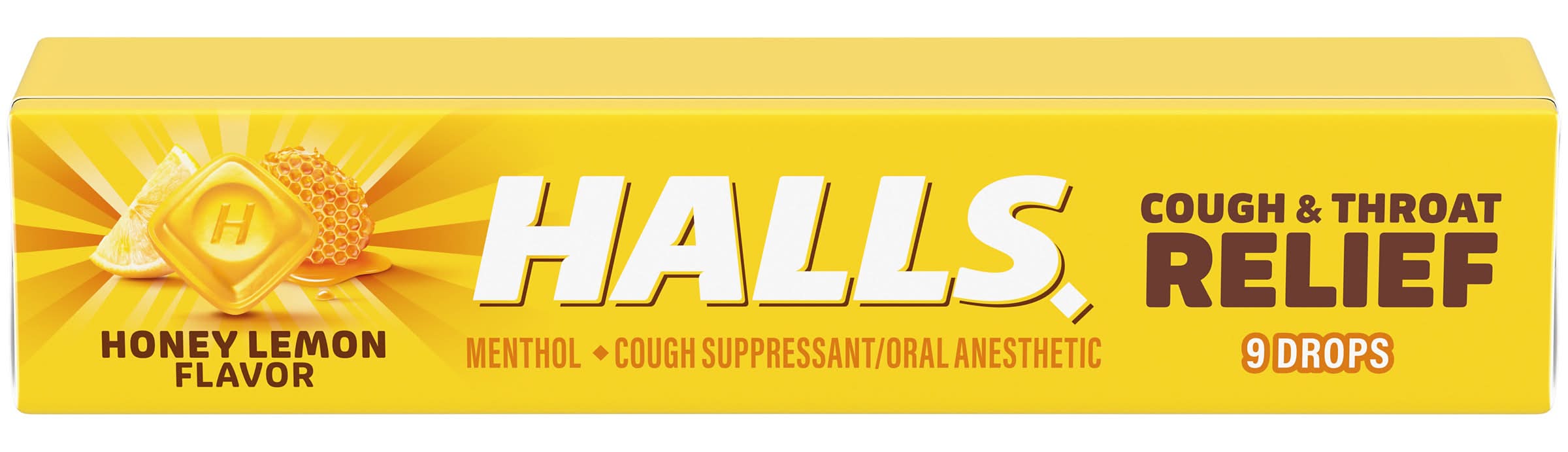 Halls Relief Cough Suppressant Candies, Honey Lemon (9 ct)