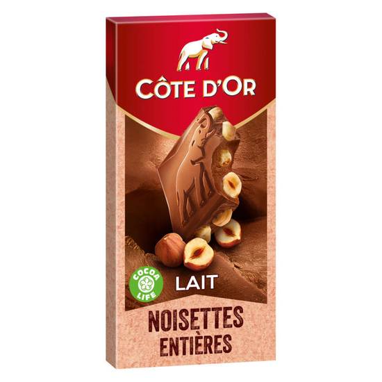 Cote D'or bloc tablette de chocolat lait noisettes entières 180 g