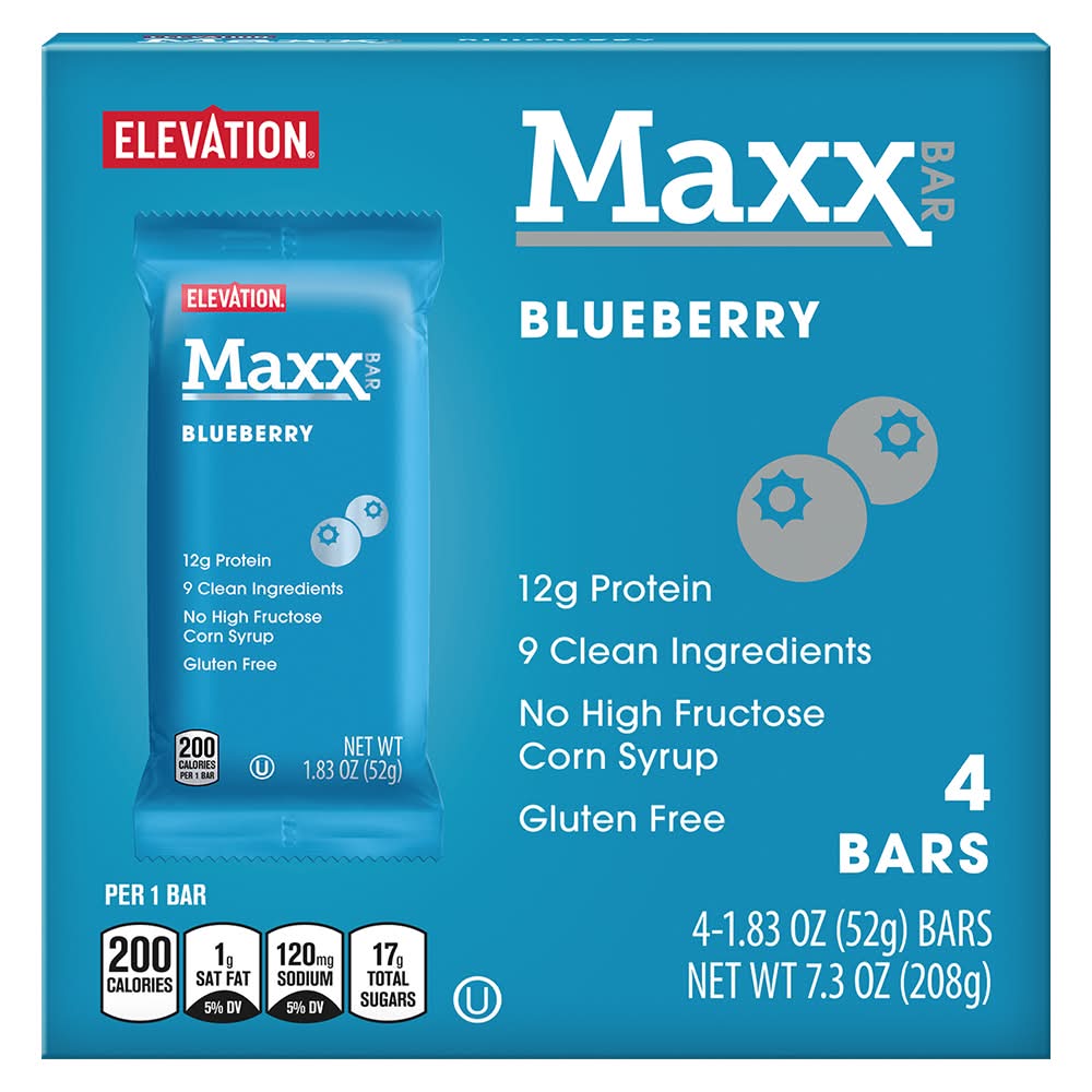 Elevation Maxx Protein Bar, Blueberry (4 x 1.83 oz)