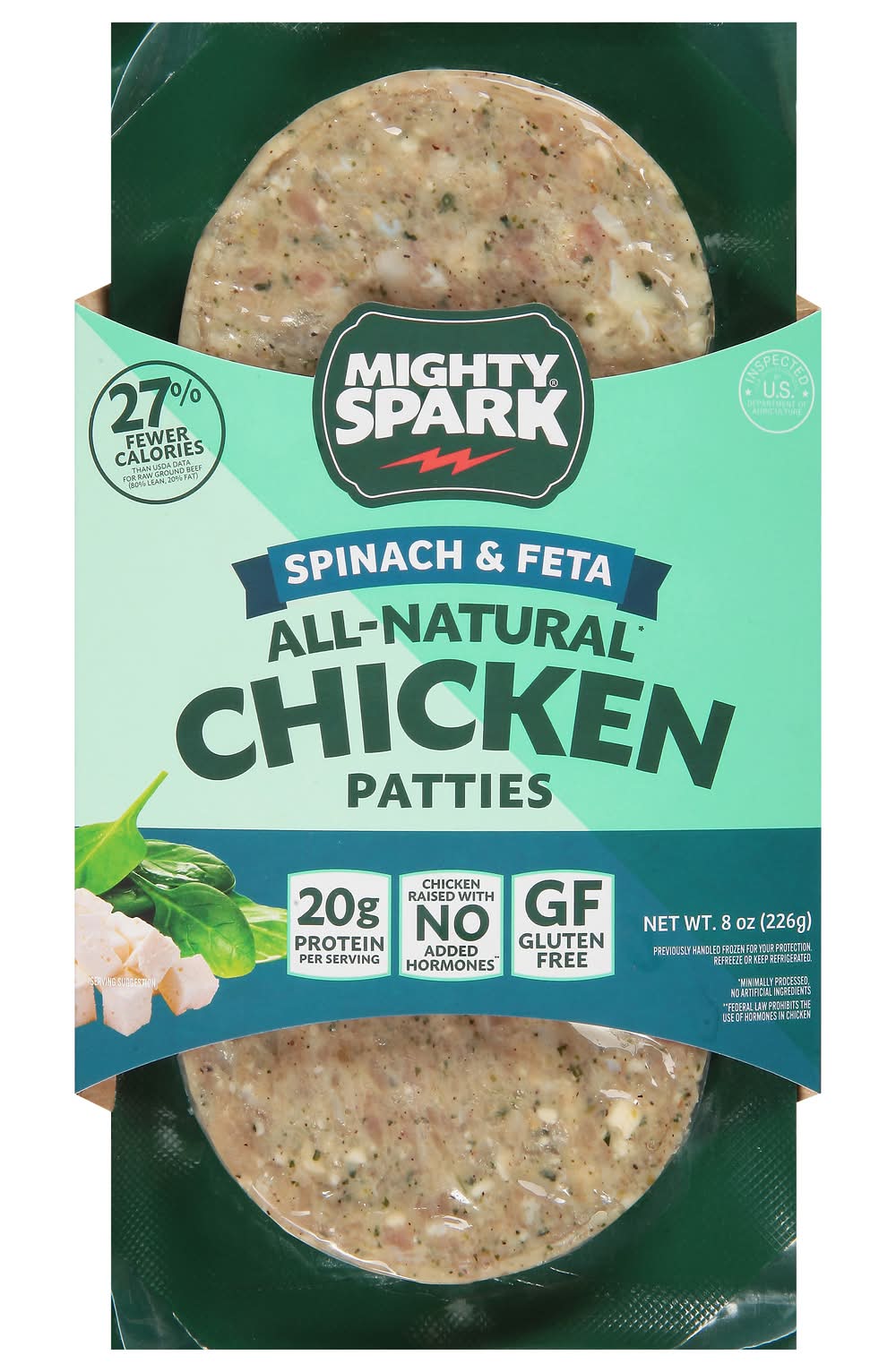 Mighty Spark All Natural Premium Cuts Spinach & Feta Chicken Patties (9 oz)