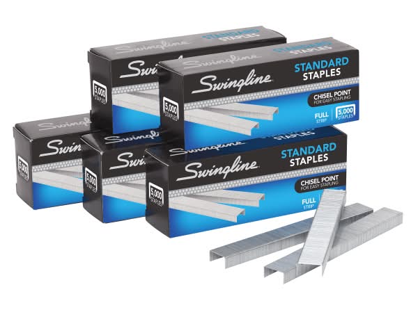 Swingline® Standard Staples, 1/4" Length, 5,000 Per Box, Pack Of 5