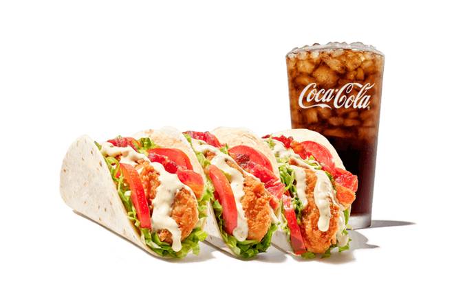 3 Avocado Ranch BLT Chicken Finger Tacos + Drink