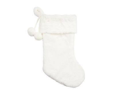 Cream Faux Fur Stocking with Pom-Poms