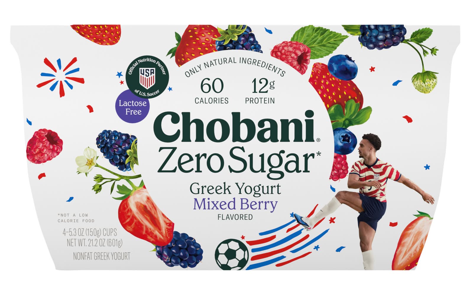 Chobani Zero Sugar Greek Yogurt, Mixed Berry (4 x 5.3 oz)