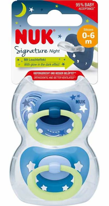 Nuk Signature Night Soother 0-6 months Assorted 2pk