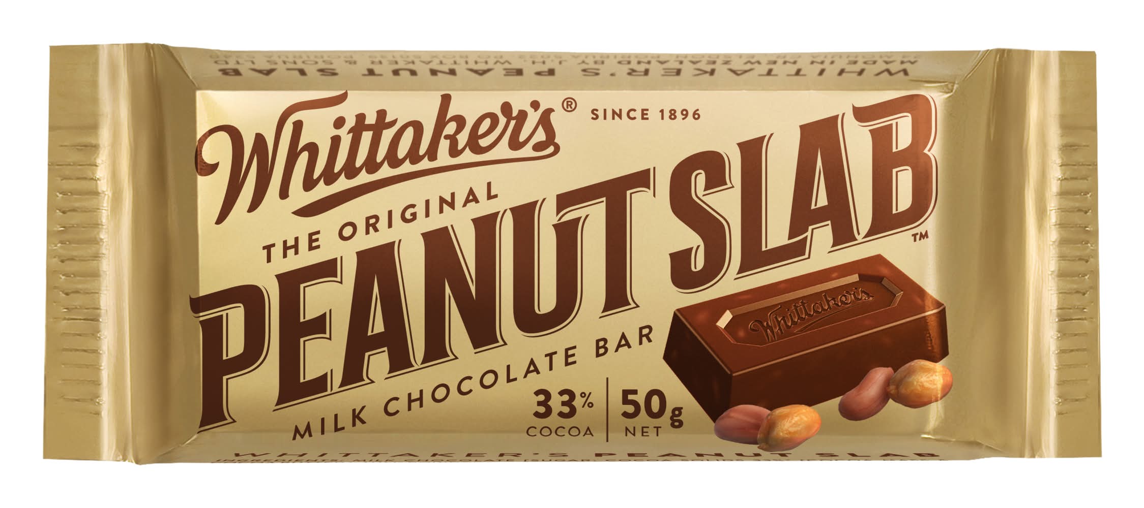 Whittaker's The Original Milk Chocolate Bar, Peanut Slab (50g)