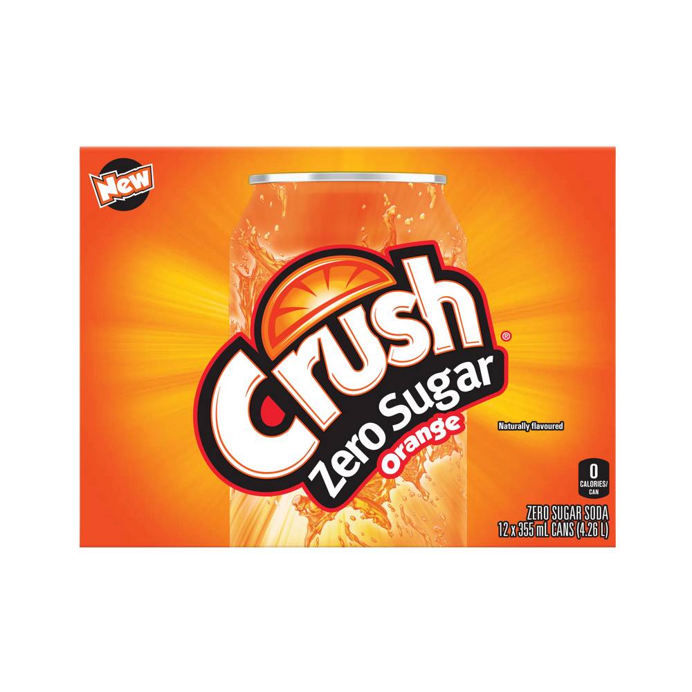 Crush Zero Sugar Soft Drink, Orange (12 x 0.35 L)