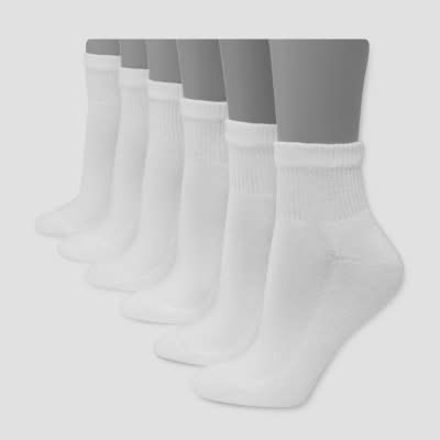 Hanes Premium Cushioned Ankle Socks, Women, 5-9, White (6 ct)
