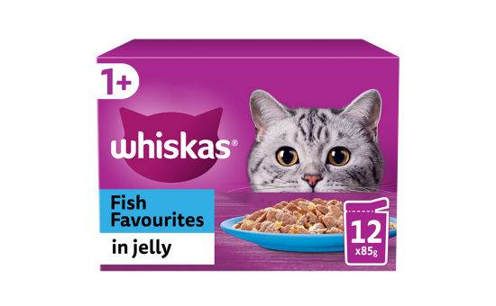 Whiskas 1+ Fish Favourites Adult Wet Cat Food Pouches in Jelly 12 x 85g