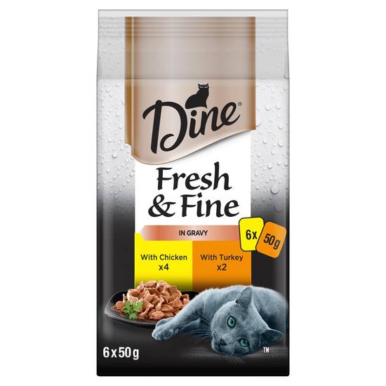 Dine Fresh and Fine Chunks in Gravy With Chicken and Turkey Cat Food Pouch 6x50g 6 pack