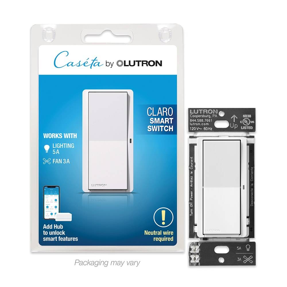 Lutron Caseta Smart Lighting Claro Smart 5-amp Single-pole/3-way Locator Light Rocker Master Smart Light Switch, White | DVRF-5NS-WH-R