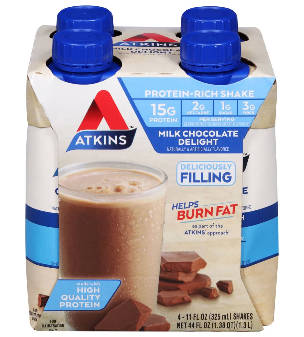 Atkins Protein-Rich Shake, Milk Chocolate Delight (4 x 11 fl oz)