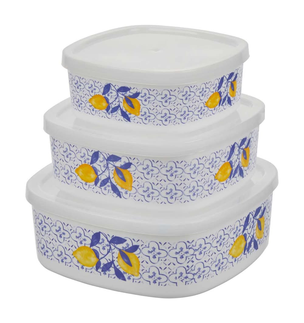 Lemon Print Square Food Storage Container 3 Pc