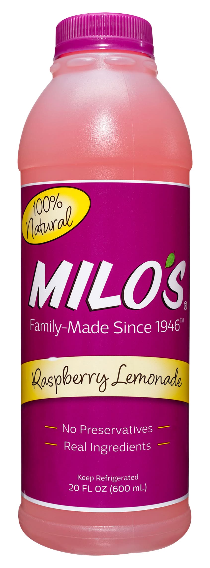 Milo's 100% Natural Juice Drink, Raspberry-Lemonade (20 fl oz)
