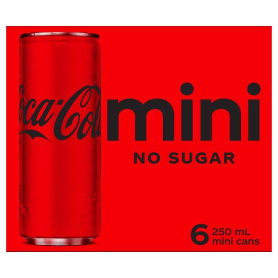 Coca-cola No Sugar Soft Drink Multipack Mini Cans (6 Pack) 250mL
