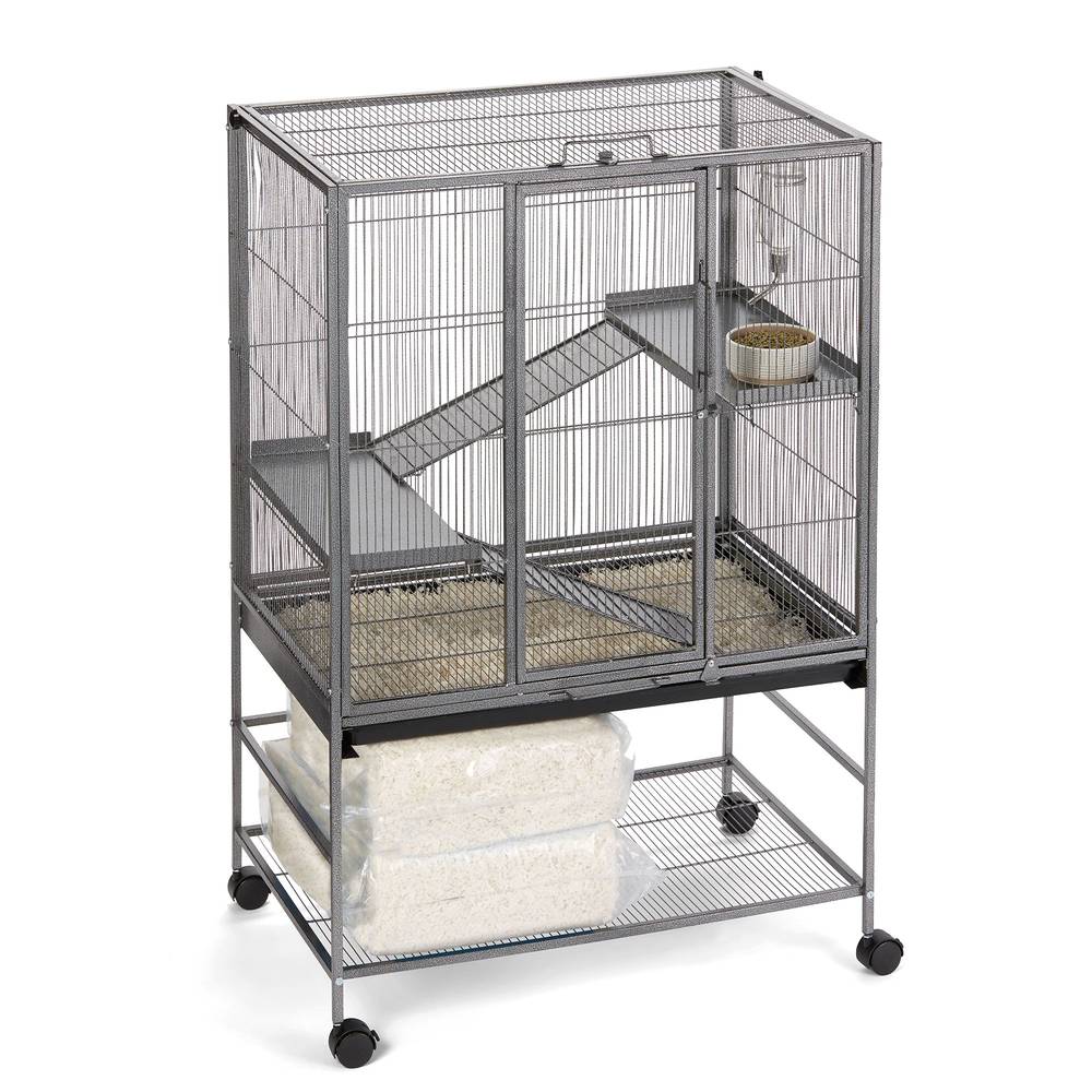 Full Cheeks™ Chew Proof Small Pet Habitat - Includes Cage, Trays, Ramps, Shelves & Wheels (Size: 30.7\"L X 20.2\"W X 46\"H)
