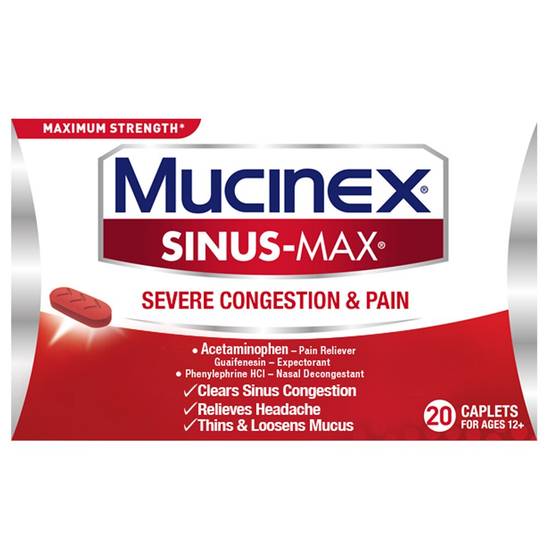 Mucinex Sinus-Max Severe Congestion & Pain Relief, 20 CT