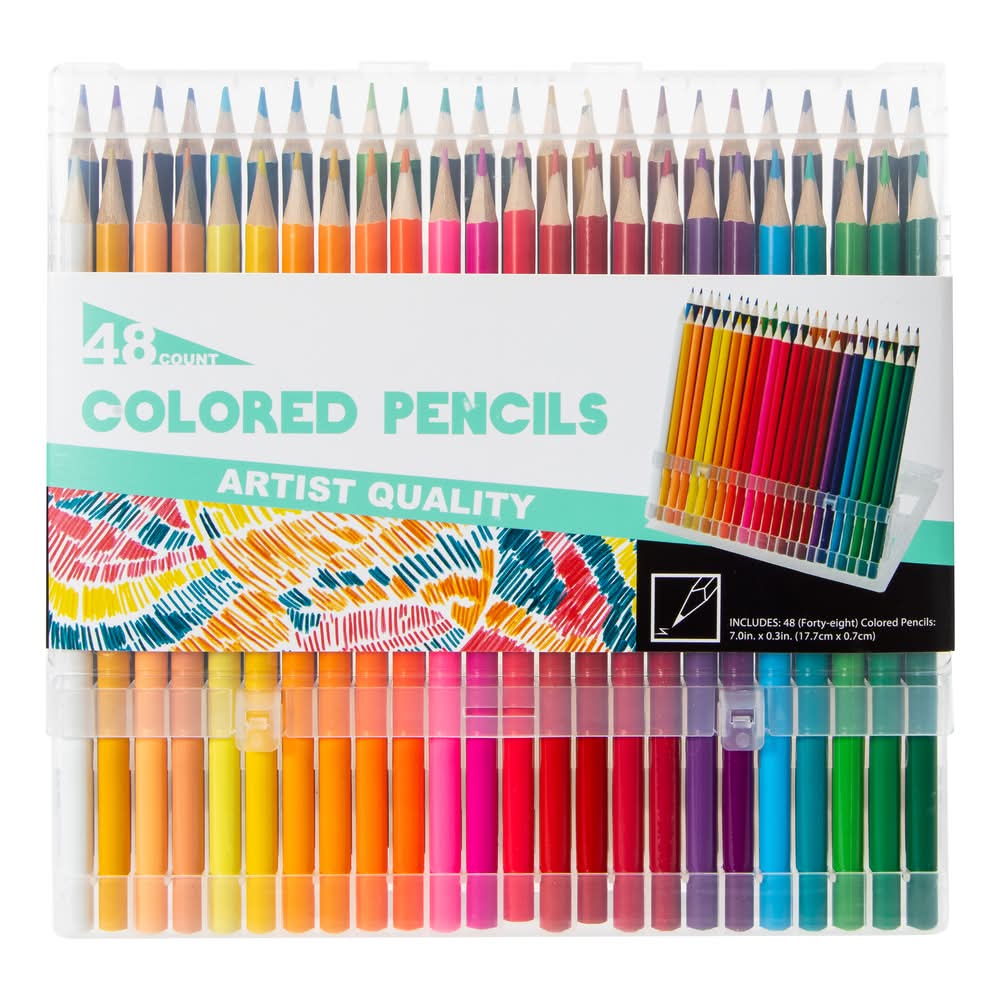 Colored Pencils Set With Stand, 7.0x0.3 in, Assorted (48 ct)