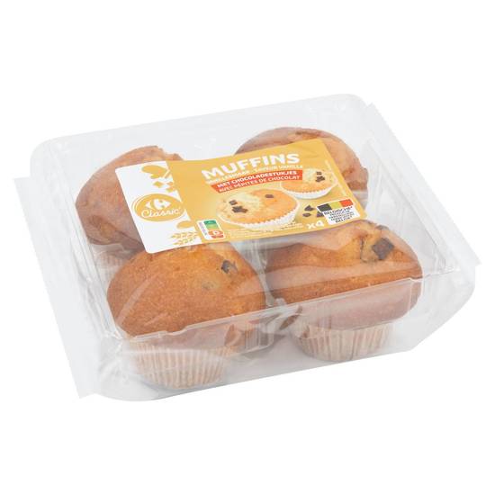 Carrefour Classic' Muffins Vanillesmaak met Chocoladestukjes 4 x 75 g