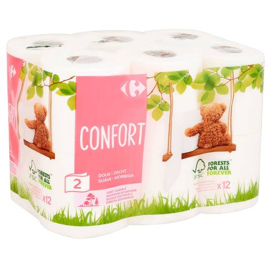 Carrefour Confort 2-Épaisseurs 12 Rouleaux
