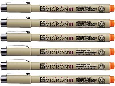 Pigma Micron 01 Drawing Pens, Assorted Colors, 6/Pack (30063)