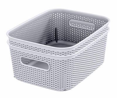 White Small Crochet-Texture Storage Baskets, 2-Pack