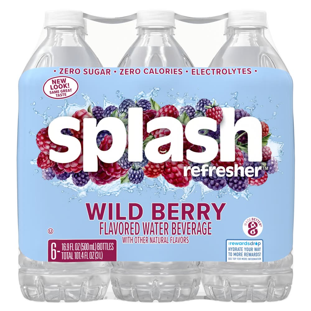 Splash Refresher Water Beverage, Wild Berry (6 x 16.9 fl oz)