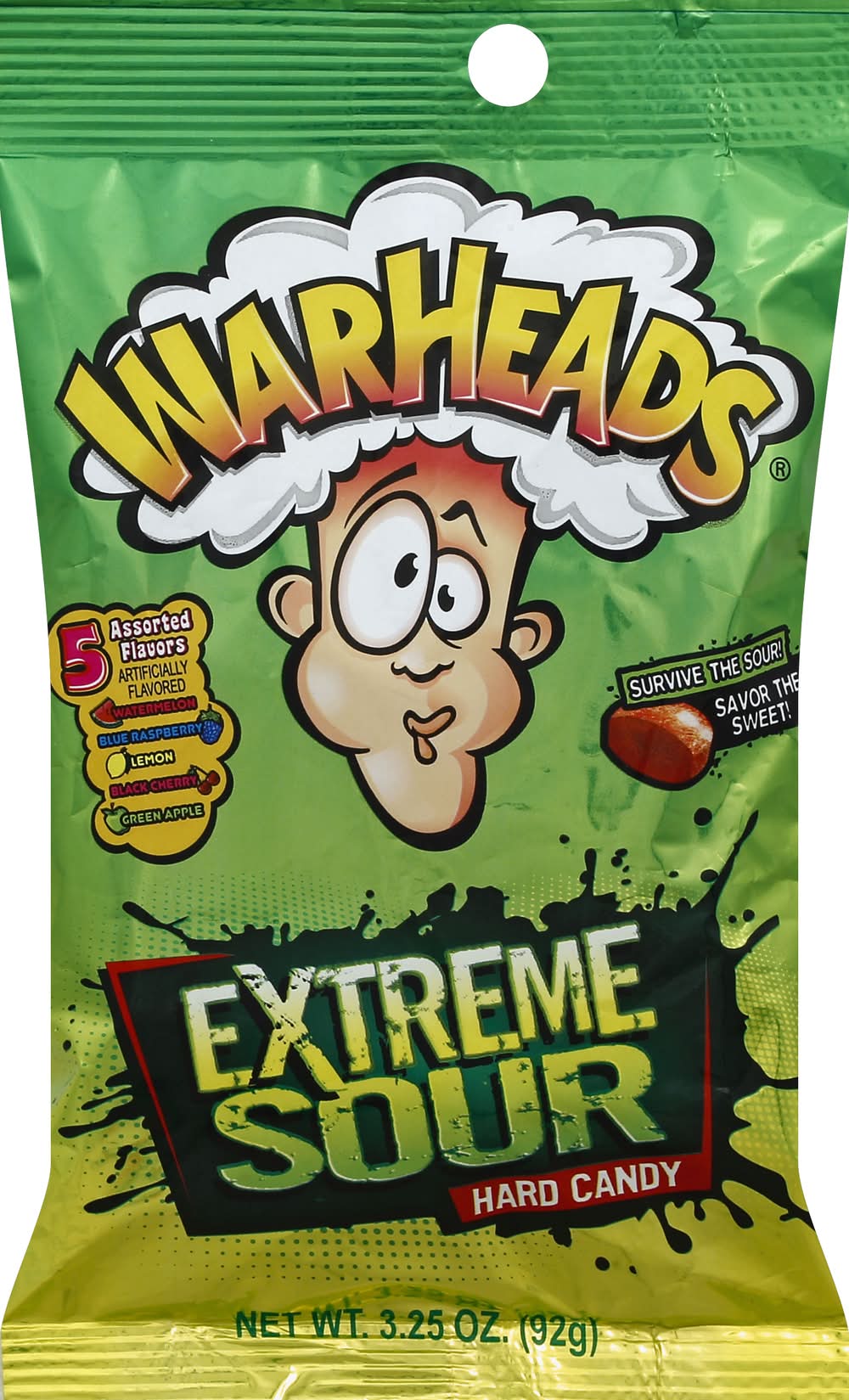 Warheads Extreme Sour Hard Candy, Watermelon-Blue Raspberry-Green Apple-Lemon-Black Cherry (3.25 oz)