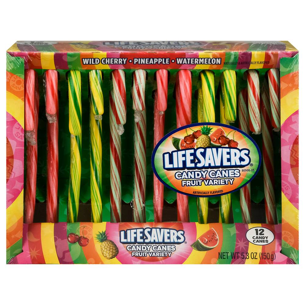 Life Savers Fruit Candy Canes, Wild Cherry-Pineapple-Watermelon (5.3 oz, 12 ct)