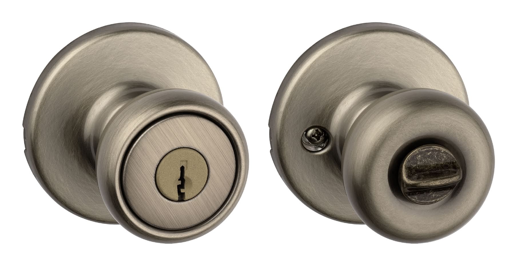 Kwikset Tylo Antique Brass Exterior Keyed Entry Door Knob