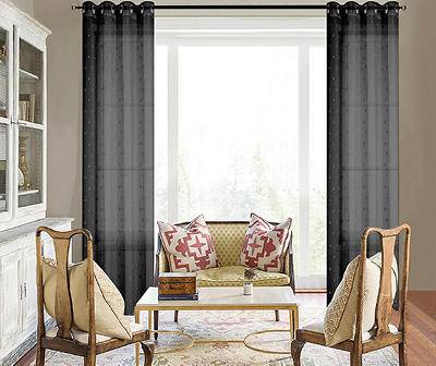 Theresa Black Tufted Dots Grommet 4-Piece Sheer Curtain Panel Set, (36" x 84")