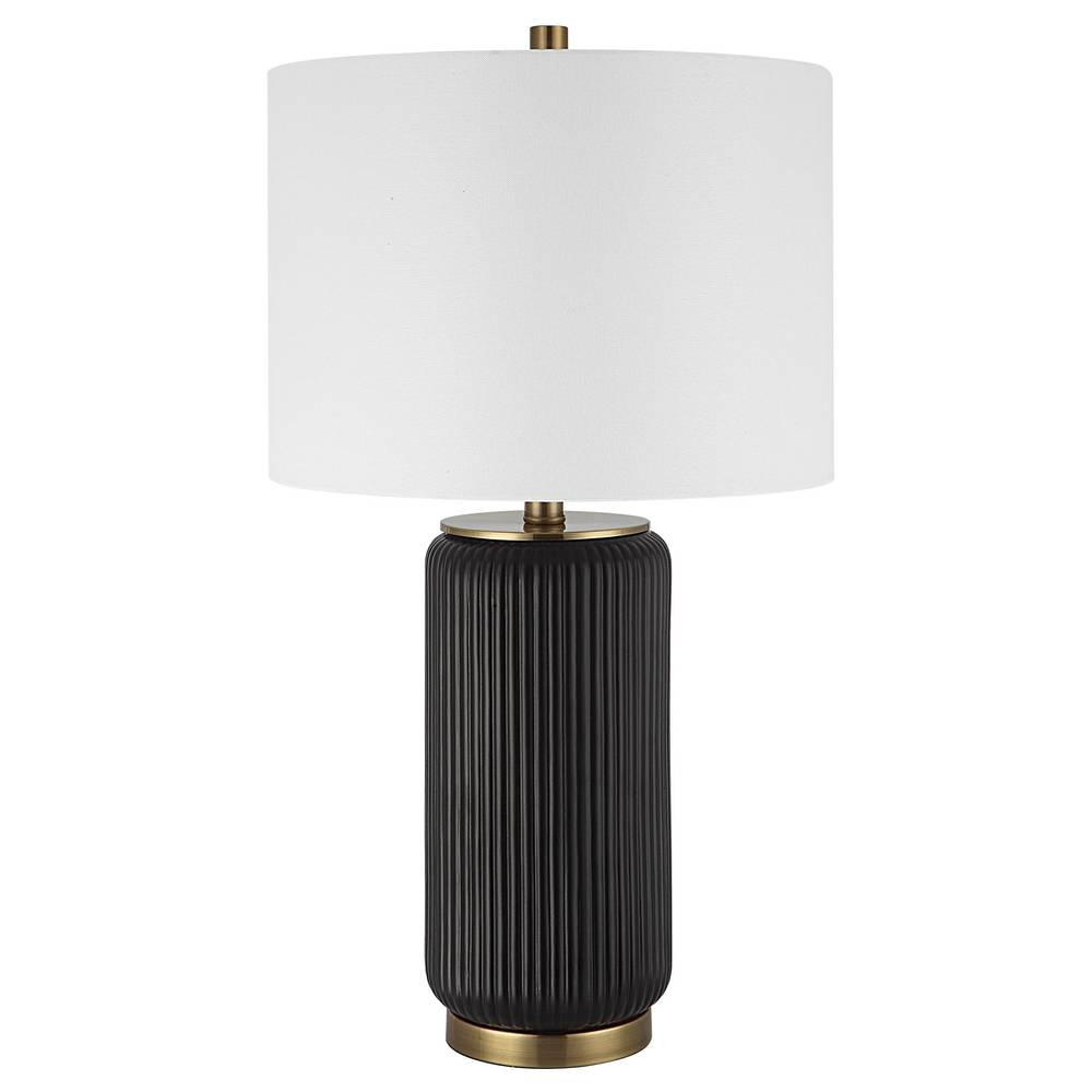 Origin 21 25.5-in Rich Black with Gold Accents Led; Rotary Socket Table Lamp with Fabric Shade | LOW26100-1