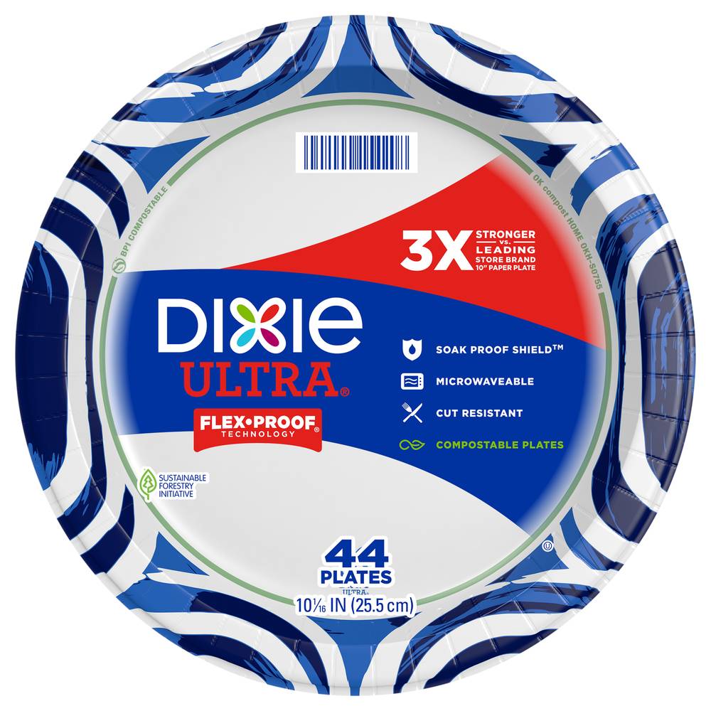 Dixie Ultra Flex Proof Technology Paper Plates, 10 1/16 In (44 ct)