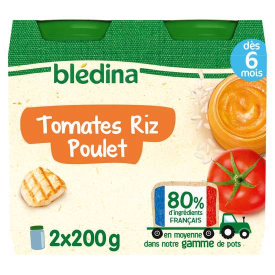 Bledina pots tomates riz poulet 2x200g dès 6 mois