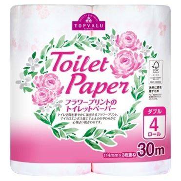 トップバリュ フラワープリントのトイレットペーパー ダブル 30m×4ロール