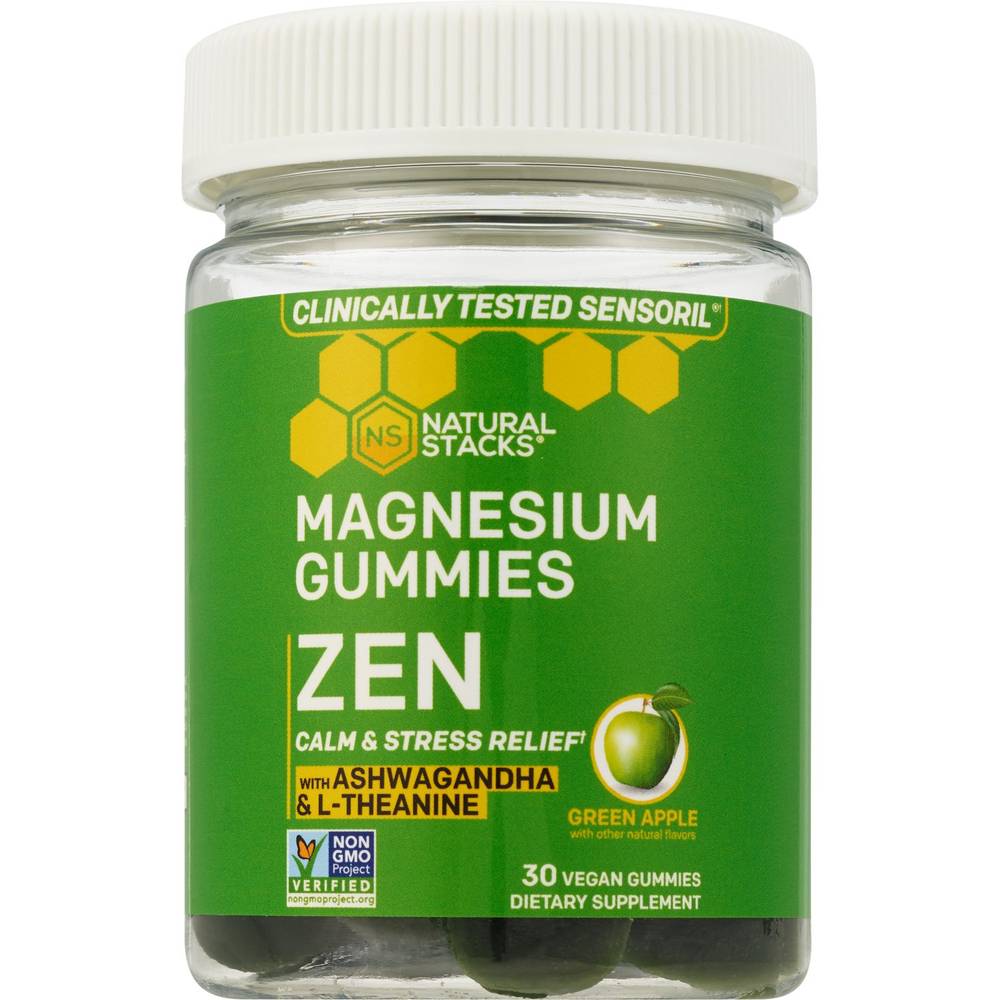 Natural Stacks Magnesium Zen Calm and Stress Relief Gummies, Green Apple (30 ct)