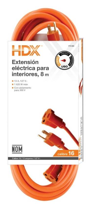 HDX · Extensión eléctrica para interiores, 8 m, naranja