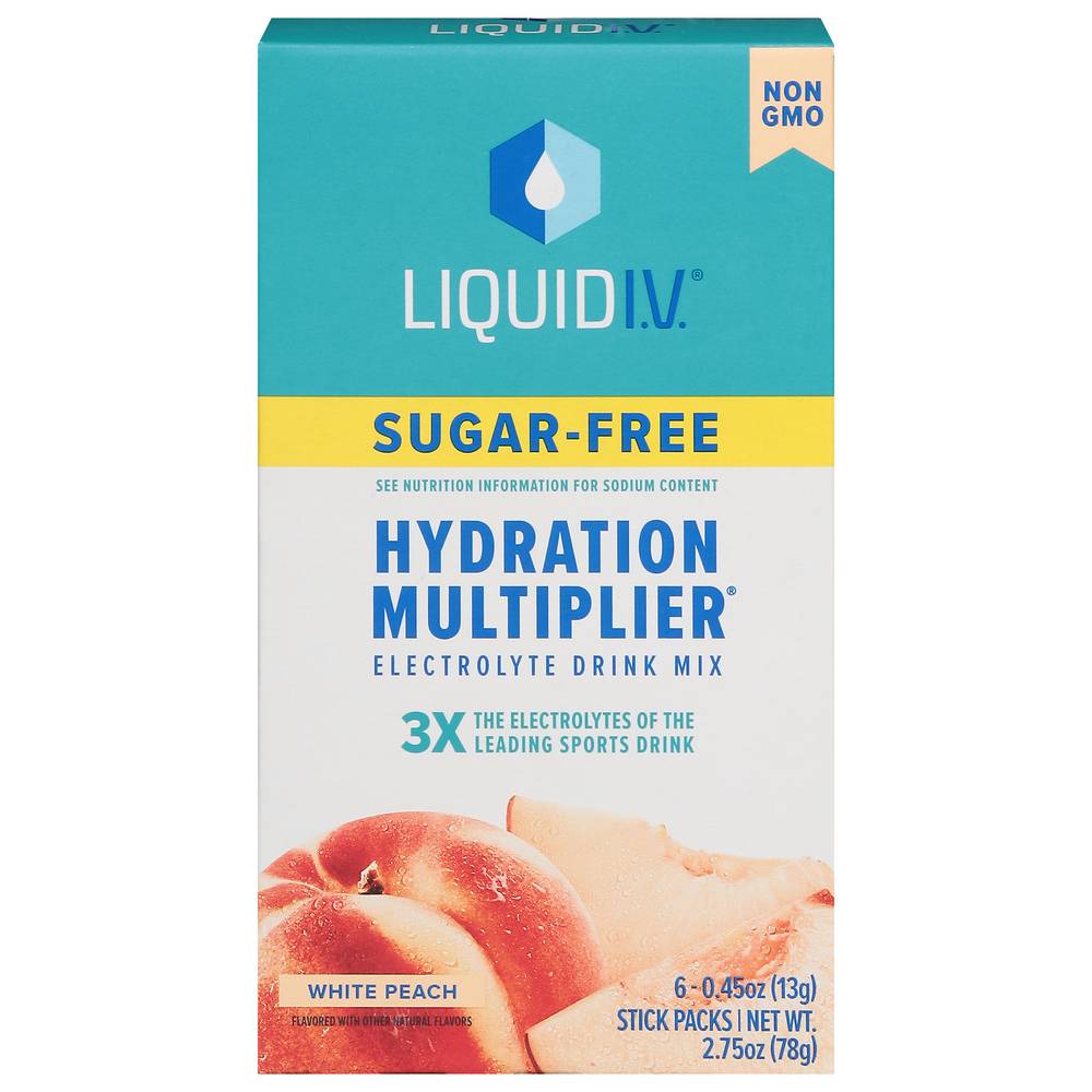 Liquid I.V. Hydration Multiplier Electrolyte Drink Mix, White Peach (2.75 oz, 6 ct)