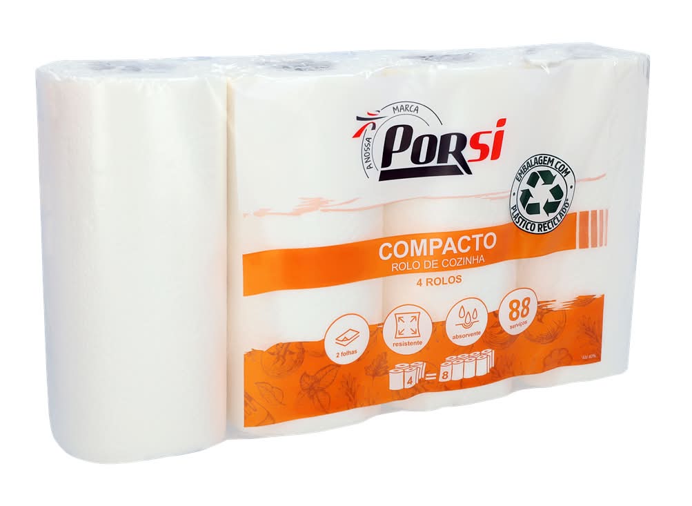 Porsi  - Rolo papel cozinha branco compacto, 4 unidades
