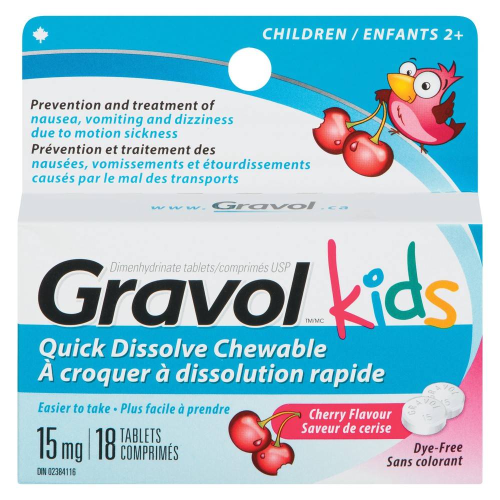 Gravol Kids Stomach Relief Cherry Tablets 15 mg (20 g)