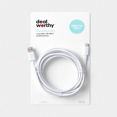 Dealworthy Usb-A To Usb-C Charging Cable, 10 ft, White