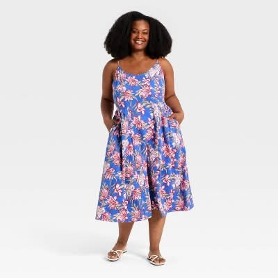 a new day blue floral dress Cabana Life - Short Sleeve Tiered - and a hidden back zipper Cecelia New YORK - REBA