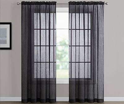 Crushed Voile Sheer Rod Pocket Curtain Panel, 84in, Black