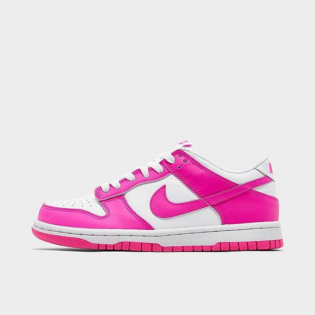 Nike Kid's Dunk Low Casual Shoes (size 6/white-pink-laser fuchsia)