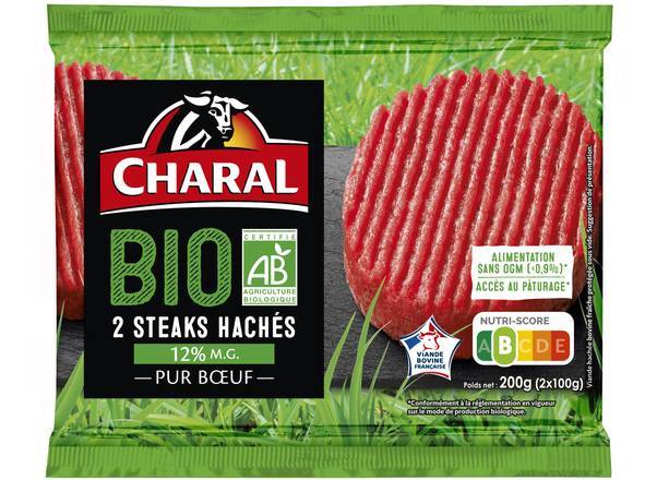 2 steaks hachés 15% mg pur bœuf bio - charal - 2x 100g