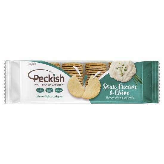 Peckish Thins Rice Crackers Sour Cream & Chives 100g