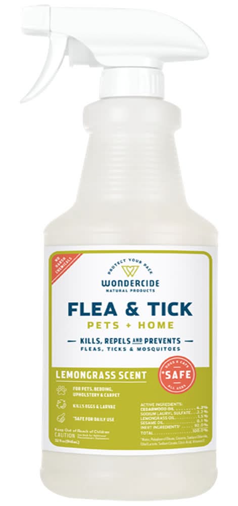 Wondercide Flea & Tick Lemongrass Scent Spray for Pets + Home w/ Natural Essential Oils (32 fl oz)